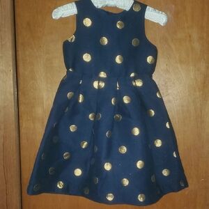 Navy Blue and Gold Polka Dot Kids Dress